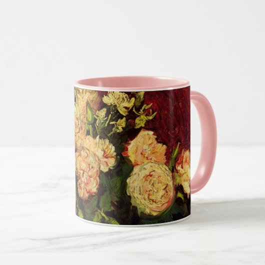 ビンセント・ヴァン・ゴッホの芍薬とバラの花瓶 マグカップ (正面右)