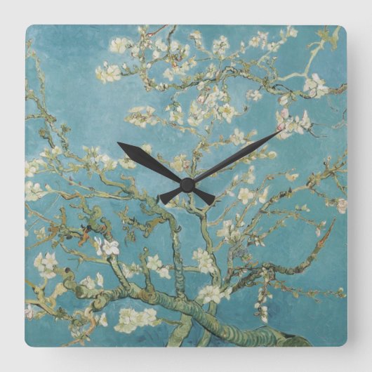 ビンセント・ヴァン・ゴッホの花のアーモンドの木 スクエア壁時計 (正面)