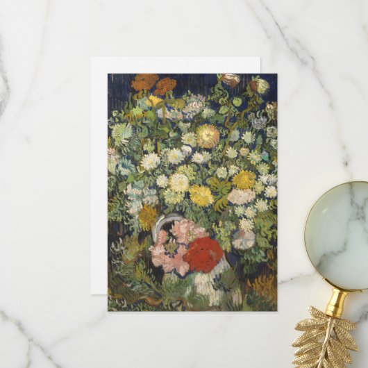 ビンセント・ヴァン・ゴッホ花束の花が花瓶に サンキューカード (正面/裏面インサイチュ)