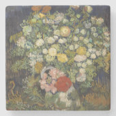 ビンセント・ヴァン・ゴッホ花束の花が花瓶に ストーンコースター (正面)