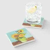 ビンセント・ヴァン・ゴッホ花瓶の中の3つのヒマワリ ストーンコースター (横)