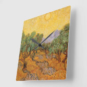 ビンセント・ヴァン・ゴッホ – オリーブの木,黄色の空と太陽 スクエア壁時計 (傾斜)