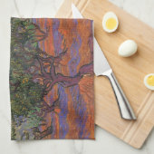 ビンセント・ヴァン・ゴッホ – オリーブ・グローブ,オレンジスカイ キッチンタオル (四つ折り)