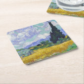 ビンセント・ヴァン・ゴッホ – サイプレス付き小麦畑 スクエアペーパーコースター (アングル)