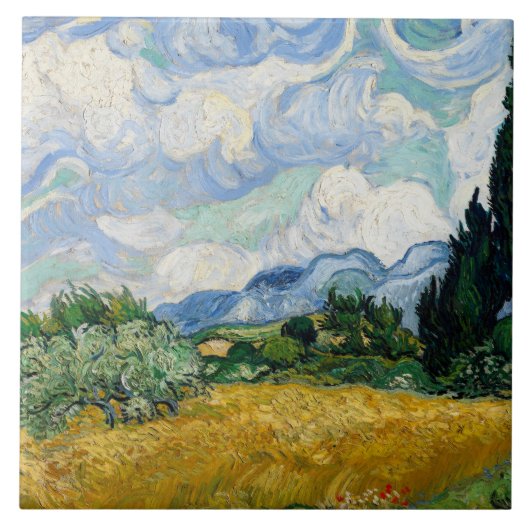 ビンセント・ヴァン・ゴッホ – サイプレス付き小麦畑 タイル (正面)