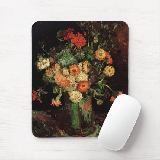 ビンセント・ヴァン・ゴッホ、ジニアスとゲラニウムの花瓶 マウスパッド (マウス)