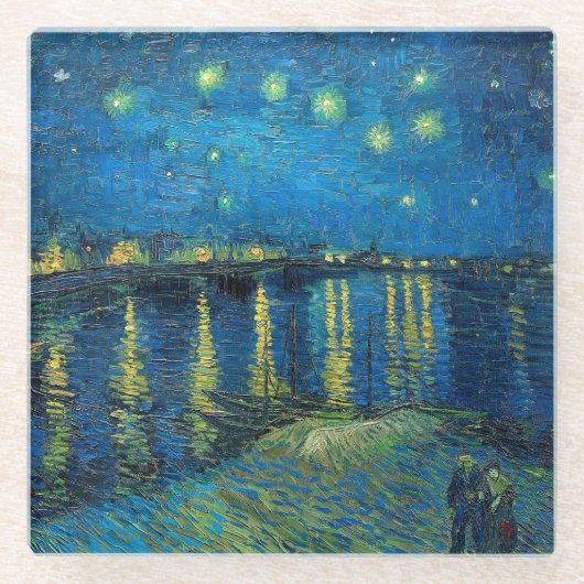 ビンセント・ヴァン・ゴッホ・スター・ナイト・オーバー・ザ・ローネ ガラスコースター (正面)