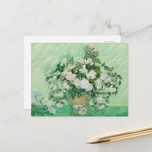 ビンセント・ヴァン・ゴッホ、バラの花瓶、花瓶のバラ ポストカード (正面/裏面インサイチュ)