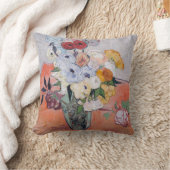 ビンセント・ヴァン・ゴッホ-バラ&アネモネス付き花瓶 クッション (ブランケット)
