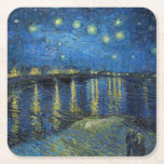ビンセント・ヴァン・ゴッホ – ローネの星の夜 スクエアペーパーコースター<br><div class="desc">Starry Night Over the Rhone / Nuit etoilee sur le Rhone - Vincent van ゴッホ、Canvas油、1888、Arles</div>