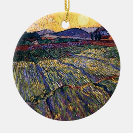 ビンセント・ヴァン・ゴッホ – 日の昇る囲まれたフィールド セラミックオーナメント (正面)