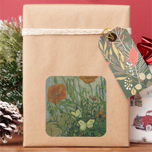 ビンセント・ヴァン・ゴッホ – 蝶とポピー スクエアシール (クリスマス)