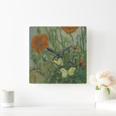 ビンセント・ヴァン・ゴッホ – 蝶とポピー スクエア壁時計 (ホーム)