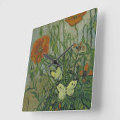 ビンセント・ヴァン・ゴッホ – 蝶とポピー スクエア壁時計 (傾斜)