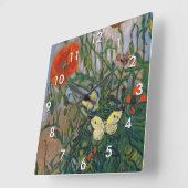 ビンセント・ヴァン・ゴッホ – 蝶とポピー スクエア壁時計 (傾斜)