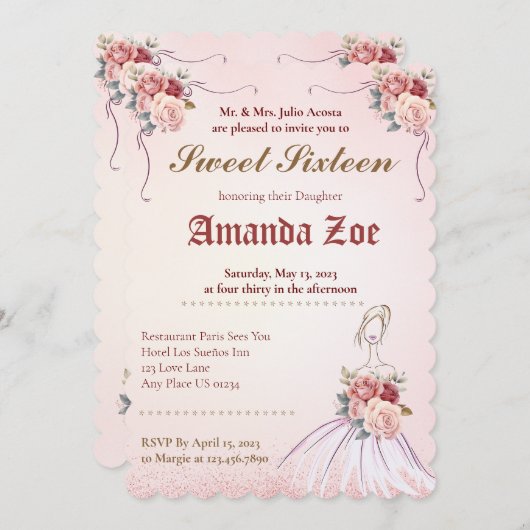 ビンタンジェスウィート16キンチェニェラ招待状 招待状 (正面/裏面)