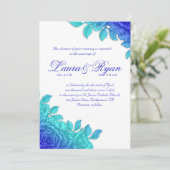 ビンテエレガントージウエディングブルー王室のバラホワイト 招待状 (スタンド正面)