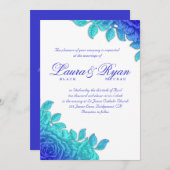 ビンテエレガントージウエディングブルー王室のバラホワイト 招待状 (正面/裏面)