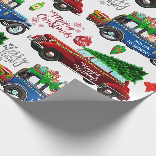 ビンテパーソナライズされたージカーズクリスマス ラッピングペーパー (角)