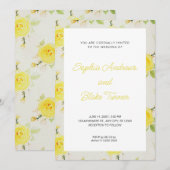 ビンテージとエレガントな黄色の花のウェディング 招待状 (正面/裏面)