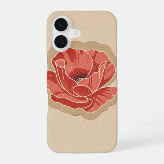 ビンテージなスタイルのポピー iPhone 16ケース (裏面)