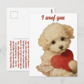 ビンテージな子犬の愛のメッセージ「I woof you」 ポストカード (正面/裏面)