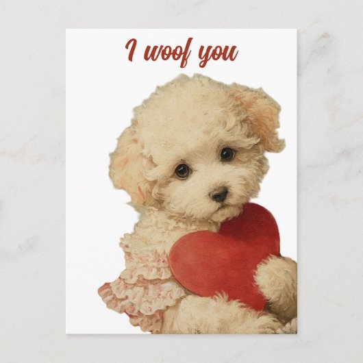 ビンテージな子犬の愛のメッセージ「I woof you」 ポストカード (正面)