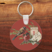 ビンテージな新年の鳥たち キーホルダー (正面)
