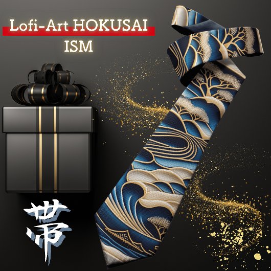 ビンテージな日本の浮世絵北斎イズムとローファイアートが融合した着物柄のネクタイ ネクタイ