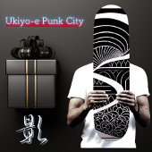 ビンテージな日本の浮世絵【黒と白】の着物柄 ローファイアートが融合したスケートボード スケボーデッキ