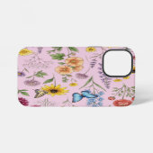 ビンテージな植物画の野の花と蝶の模様 iPhoneケース (裏面横)