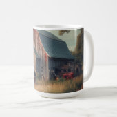 ビンテージな田舎の納屋と古いトラクター コーヒーマグカップ (正面右)