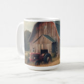 ビンテージな田舎の納屋と古いトラクター コーヒーマグカップ (正面左)