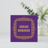 ビンテージな装飾の紫色のShaadi+Mubarakカード (スタンド正面)