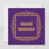 ビンテージな装飾の紫色のShaadi+Mubarakカード (正面)