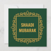 ビンテージな装飾の緑のShaadi+Mubarakカード (正面)