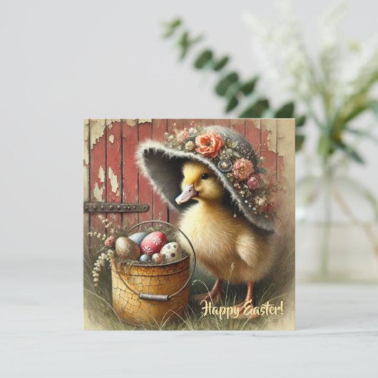 ビンテージな農家のイースターグリーティングカード（ウサギではなくて、かも） シーズンカード (スタンド正面)