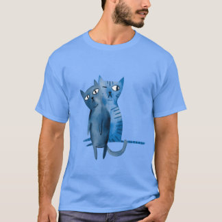 ビンテージな青い猫2匹 Tシャツ