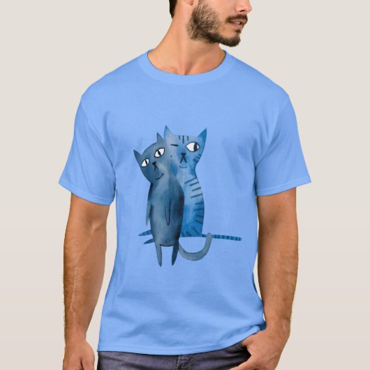ビンテージな青い猫2匹 Tシャツ (正面)