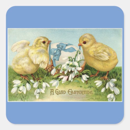ビンテージのひよこ イースター スティッカー スクエアシール (正面)