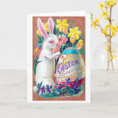 ビンテージのイースターうさぎの卵の花のポストカード カード (黄色い花)