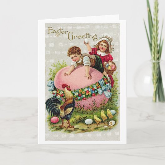 ビンテージのイースターの子供の卵のひよこ カード (正面)