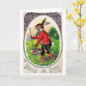 ビンテージのイースターウサギの卵のカード カード (黄色い花)