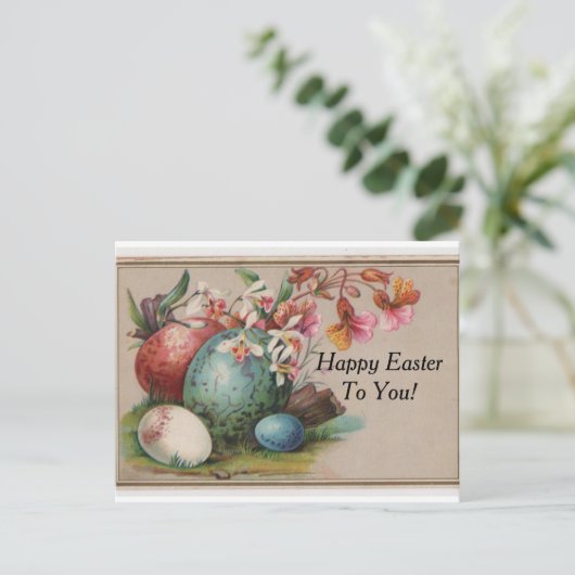 ビンテージのイースターエッグと花 ポストカード (スタンド正面)