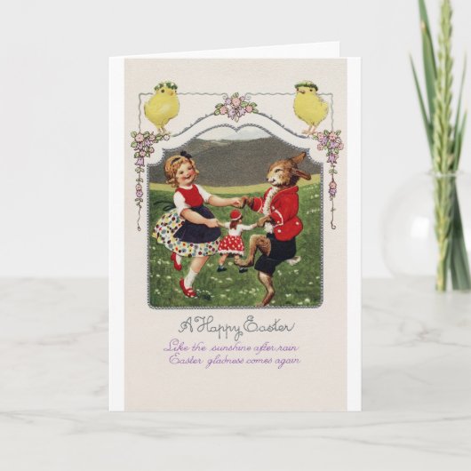 ビンテージのイースターガール バニー チック カード (正面)
