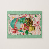 ビンテージのイースターグリーティング チキンとイースターエッグ ジグソーパズル (横)