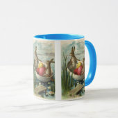 ビンテージのイースターバニーたちを乗せた船とイースターエッグ マグカップ (正面右)