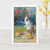 ビンテージのイースターバニーとひよこ カード (黄色い花)
