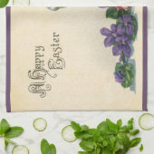 ビンテージのイースターバニーとイースターエッグのバスケット キッチンタオル (折り畳み)