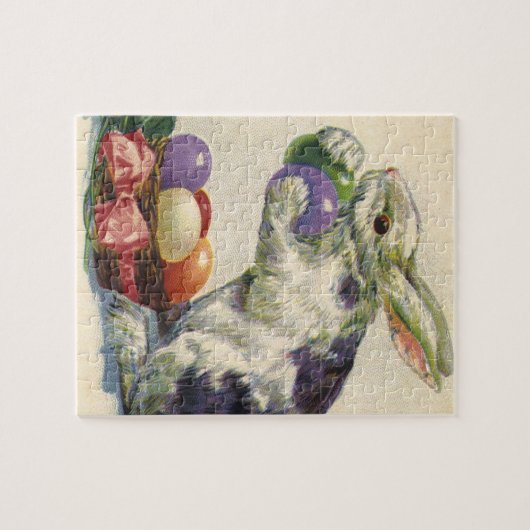 ビンテージのイースターバニーとイースターエッグのバスケット ジグソーパズル (横)